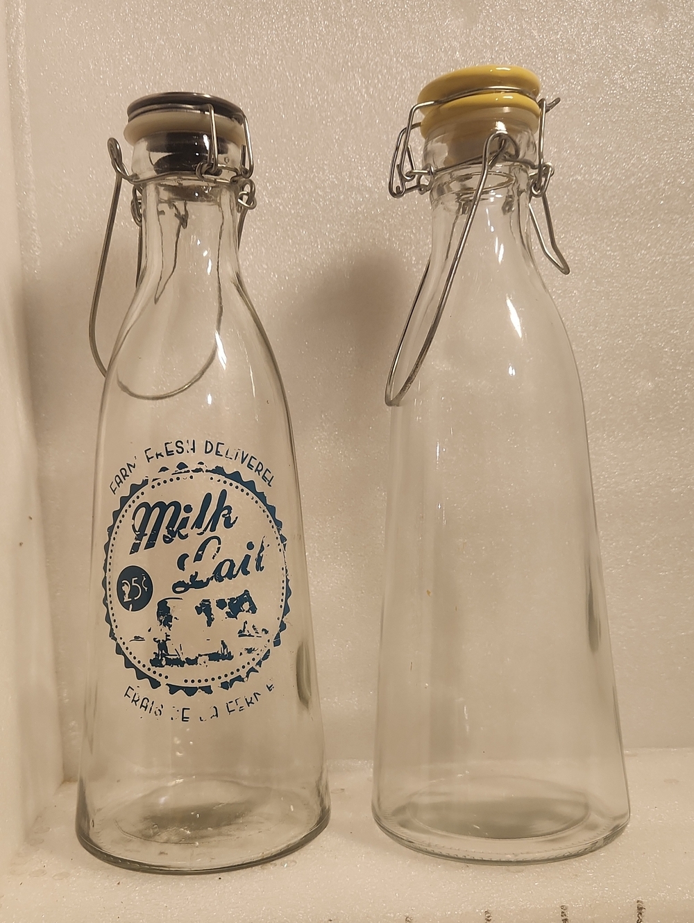 Glass Swing-Top Milk Bottle - Clear with Yellow and Black Caps